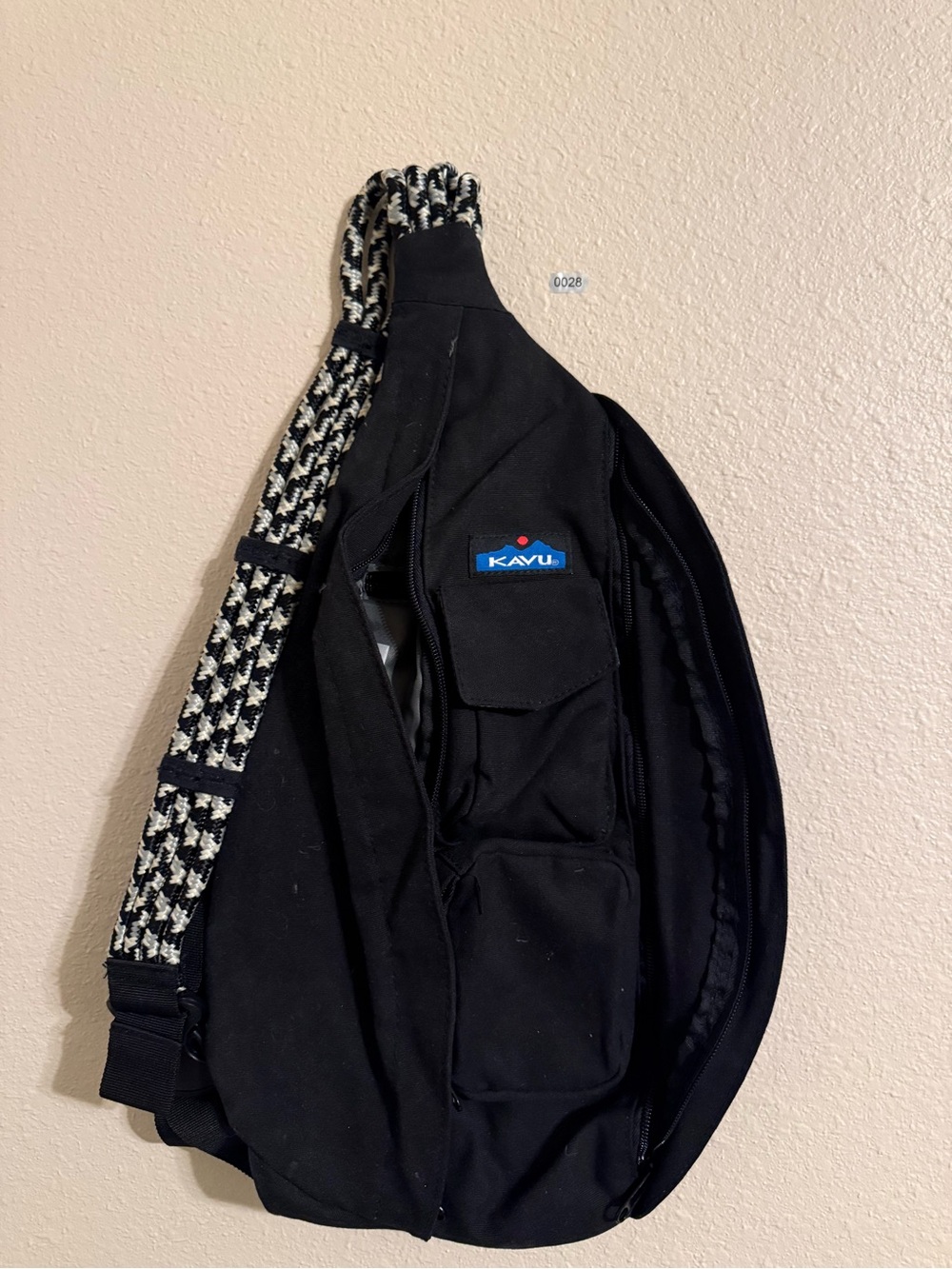 Kavu Black Sling Pack with Patterned Woven Strap